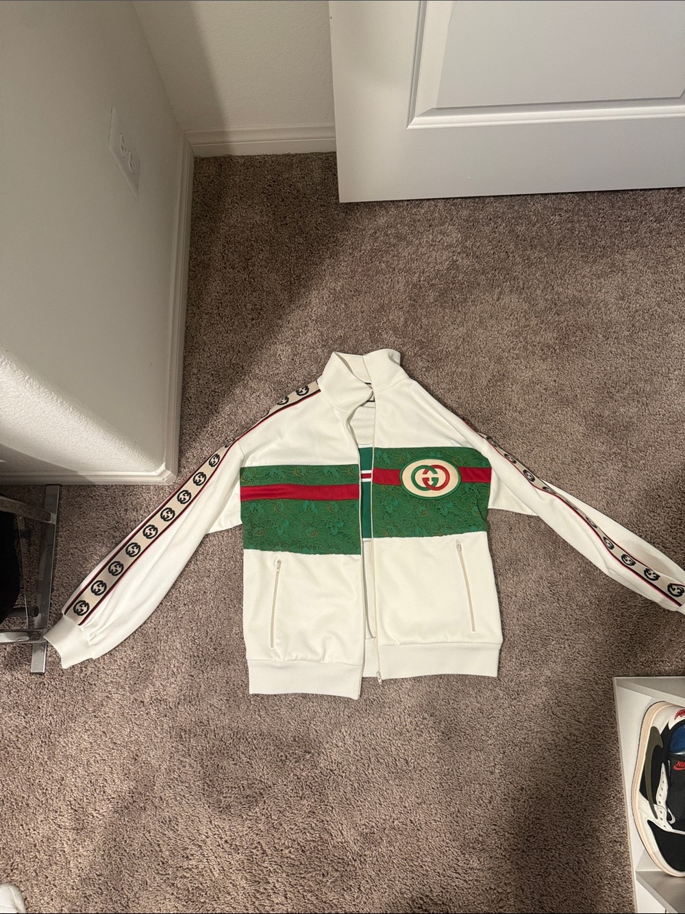 Gucci White Track Jacket with Green & Red Chest Stripe